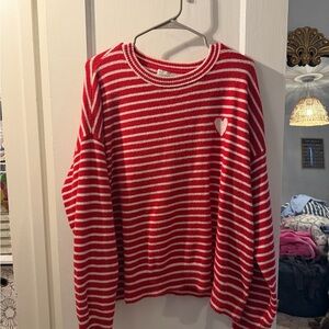 a new day Red and White Striped Knit Top
